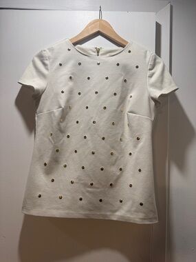 Michael Kors Cream Short-Sleeve Top with Gold Studs
